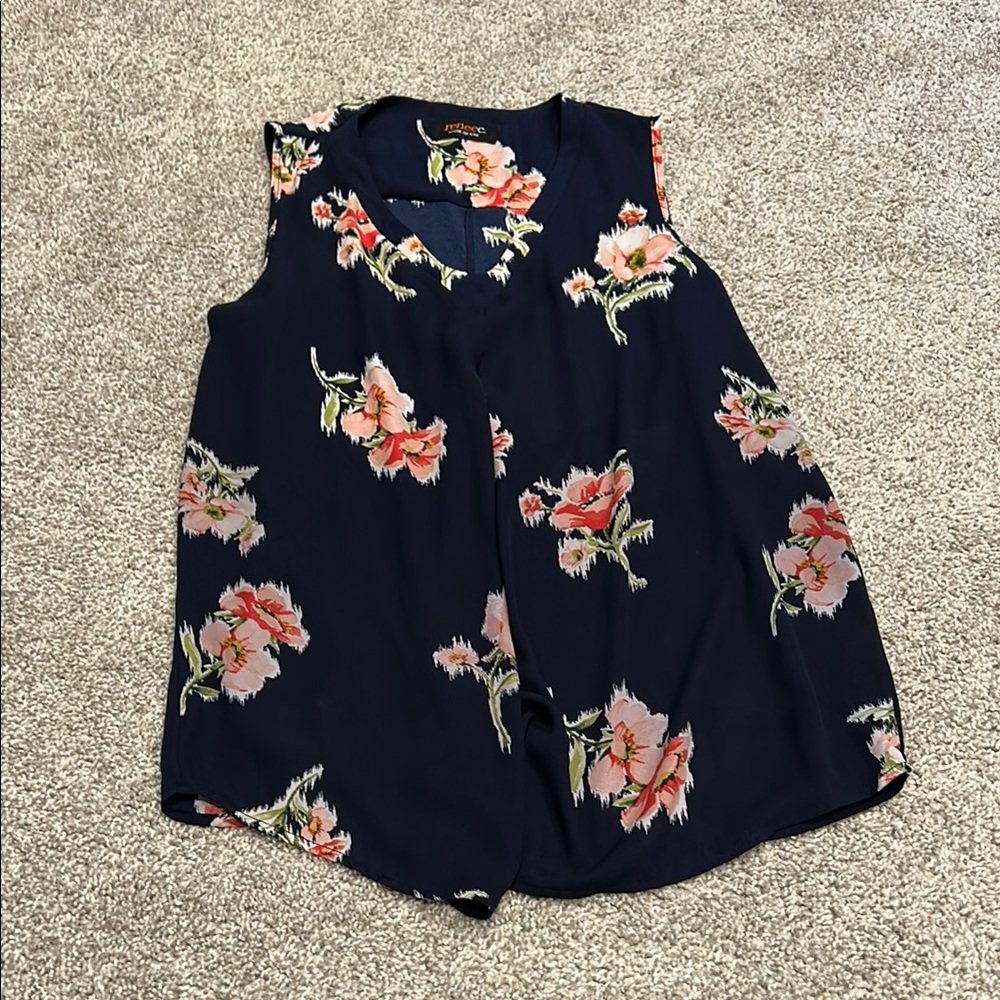 Renee C. Blue and Pink Floral Relaxed Blouse